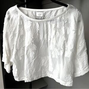 Aritzia Wilfred Crop Top White Sheer Oversized Short Sleeves Floral Lace Size S